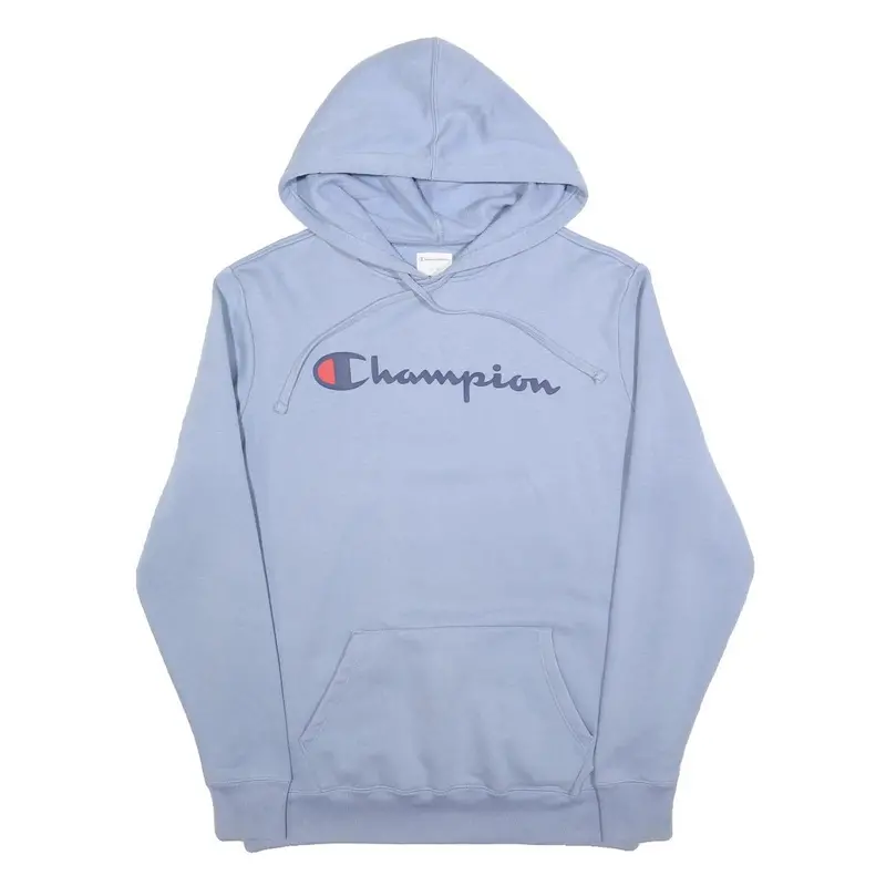Champion Mens Light Blue Hoodie S Classic Logo Cotton Blend Pullover 1