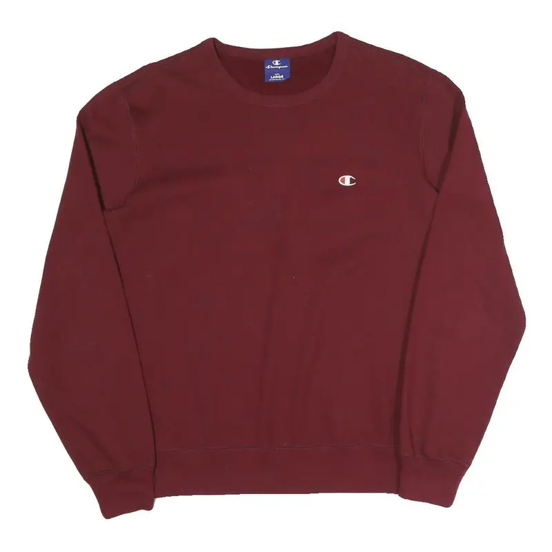 Champion Mens Maroon Crew Neck L Cotton Blend Logo Sweatshirt Pullover 1
