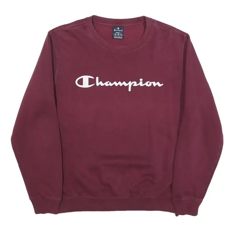 Champion Mens Maroon Crew Neck S Cotton Blend Sweatshirt Pullover Logo 1