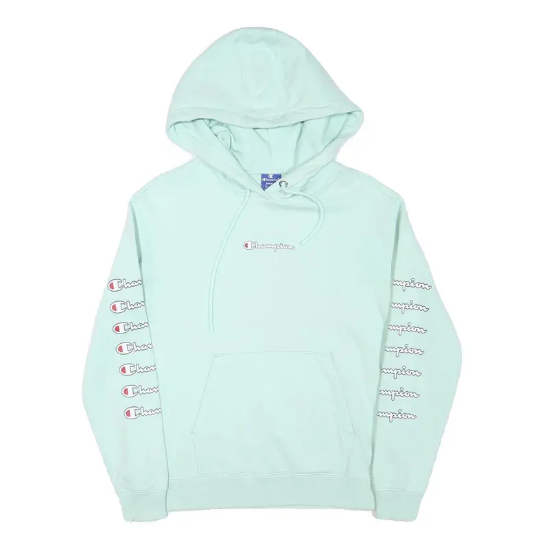 Champion Mens Mint Green Hoodie S Double Sleeve Logo Graphic Pullover Cotton 1