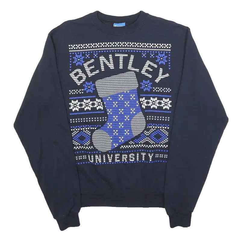 Champion Mens Navy Blue Bentley University Crew Neck S Cotton Blend Sweatshirt 1