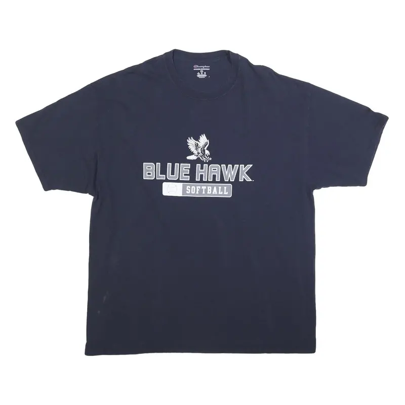 Champion Mens Navy Blue Blue Hawk Softball Classic T-Shirt 2Xl Crew Neck Short 1