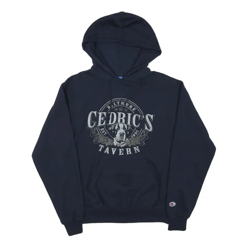 Champion Mens Navy Blue Cedric's Tavern Printed Pullover Hoodie S Cotton Blend 1