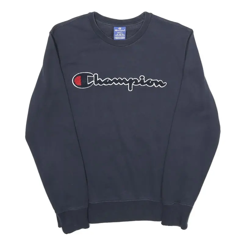 Champion Mens Navy Blue Cotton Crew Neck Sweatshirt S Logo Embroidered 1