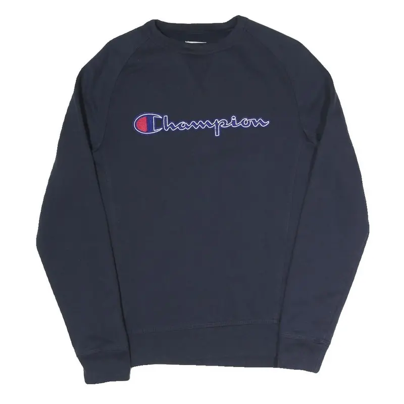Champion Mens Navy Blue Crew Neck S Cotton Blend Logo Sweatshirt 1