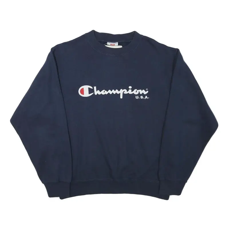 Champion Mens Navy Blue Crew Neck S Cotton Blend Logo Sweatshirt Casual 1