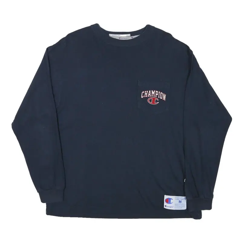 Champion Mens Navy Blue Graphic T-Shirt M Long Sleeve Crew Neck Casual Sport 1
