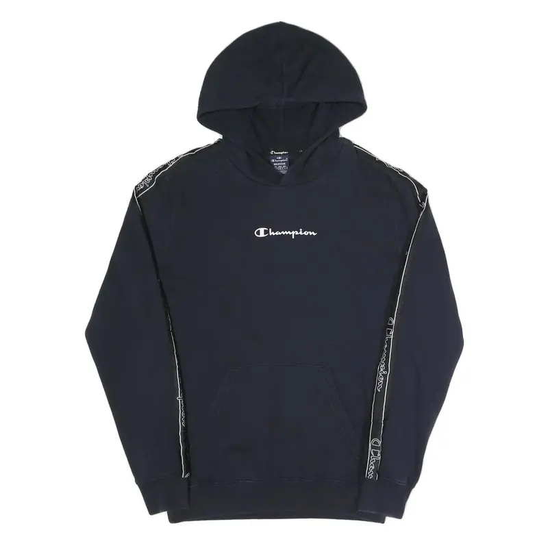 Champion Mens Navy Blue Hoodie M Cotton Blend Pullover With Logo Tape 1