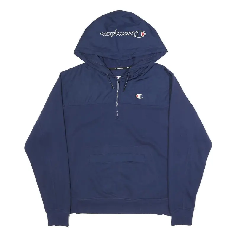 Champion Mens Navy Blue Pullover Hoodie M Cotton Blend Half Zip Hooded 1