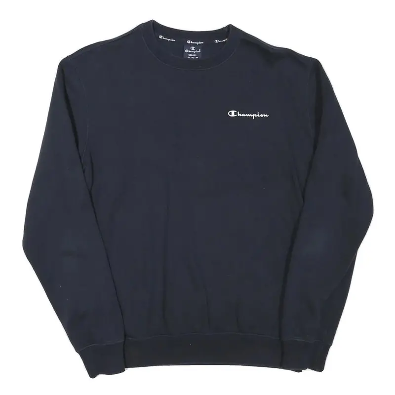 Champion Mens Navy Blue Sweatshirt Crew Neck S Classic Logo Pullover Cotton 1