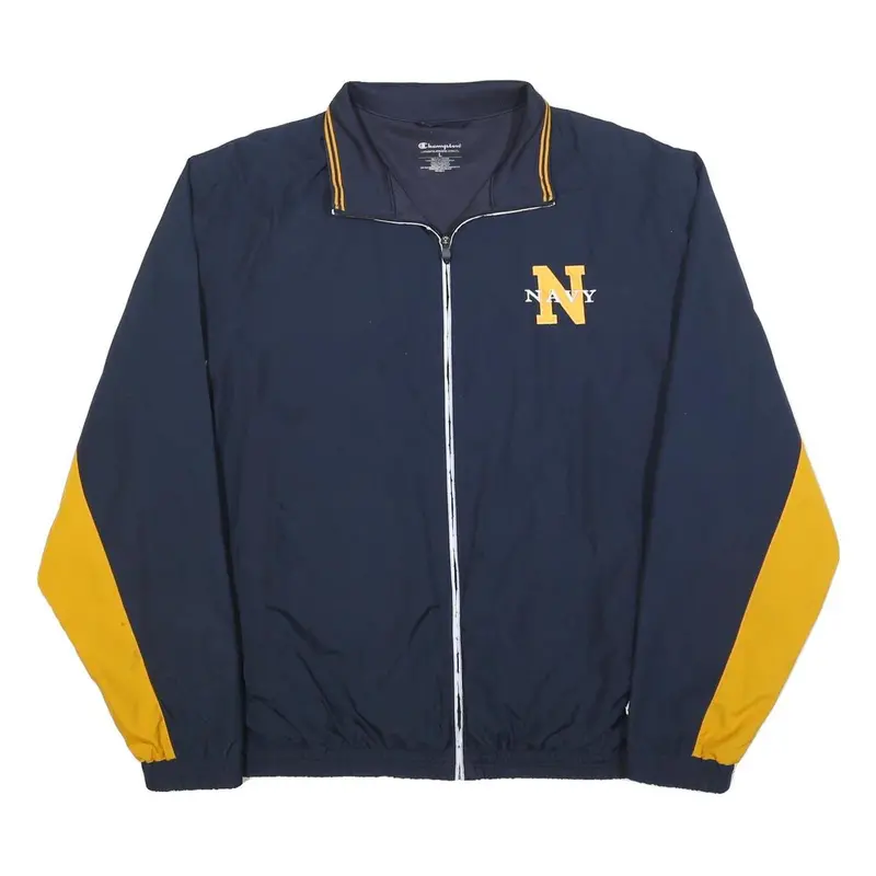 Champion Mens Navy & Yellow Zip Jacket L Polyester Blend Navy Print Sportswear 1
