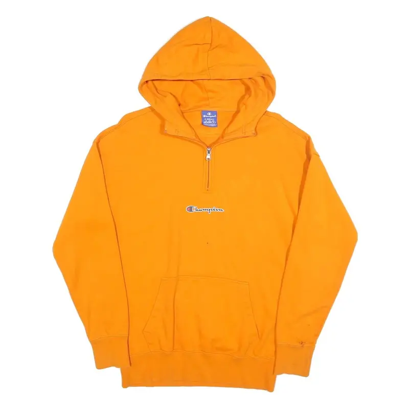 Champion Mens Orange ¼ Zip Hoodie Xs Cotton Blend Pullover Sweatshirt 1