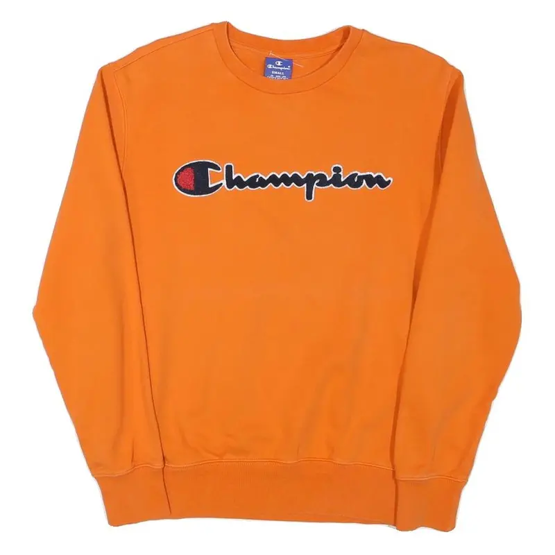 Champion Mens Orange Crew Neck S Cotton Blend Pullover Sweatshirt 1