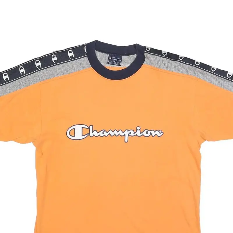 Champion Mens Orange Navy Blue Graphic T-Shirt M Short Sleeve Crew Neck Branded 2