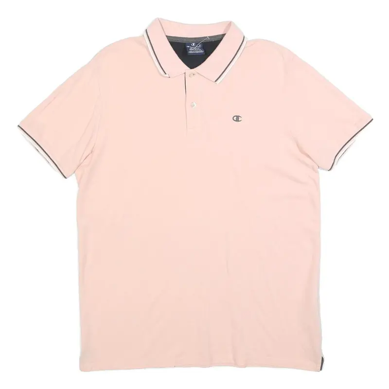 Champion Mens Pink Short Sleeve Plain Polo Shirt M Cotton Blend Casual 1