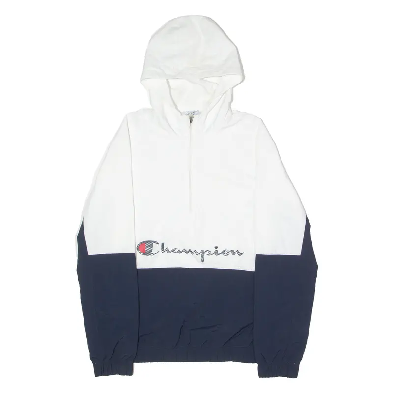 Champion Mens Pullover Jacket White Hooded Colourblock S 1