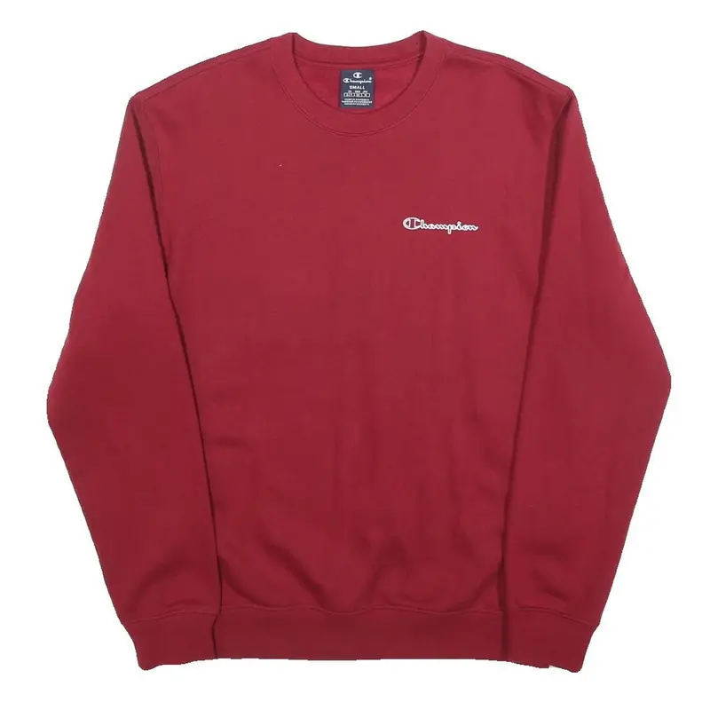 Champion Mens Red Crew Neck S Sweatshirt Cotton Blend Classic Logo 1