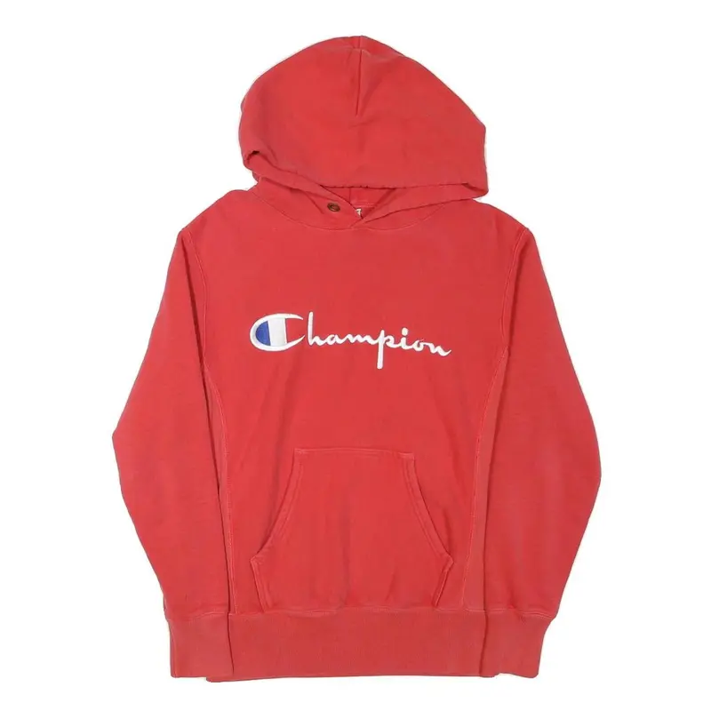 Champion Mens Red Hoodie S Cotton Blend Pullover Logo Embroidered Pocket 1