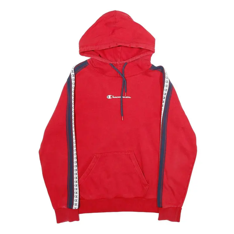 Champion Mens Red Hoodie S Cotton Blend Pullover Logo Tape Stripe 1