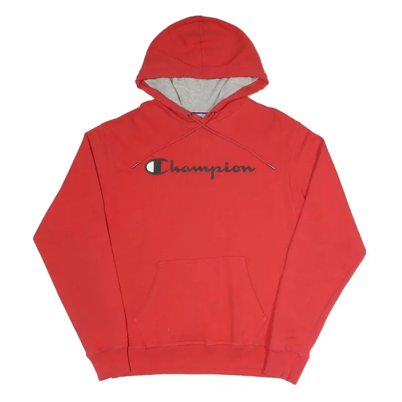 Champion Mens Red Pullover Hoodie M Cotton Blend Classic Logo Casual Wear 1