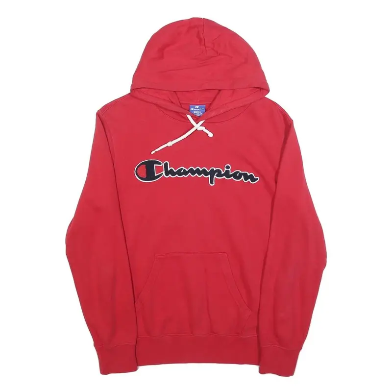Champion Mens Red Pullover Hoodie S Embroidered Logo Soft Cotton Blend 1