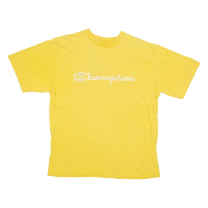 Champion Mens T-Shirt Yellow Crew Neck M 1
