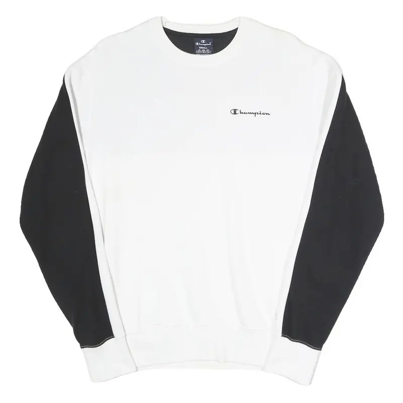 Champion Mens White & Black Logo Crew Neck Sweatshirt S Cotton Blend Pullover 1