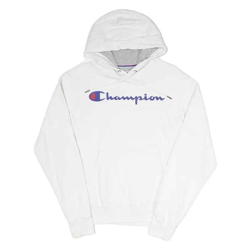 Champion Mens White Cotton Blend Pullover Hoodie S Logo Sweatshirt 1