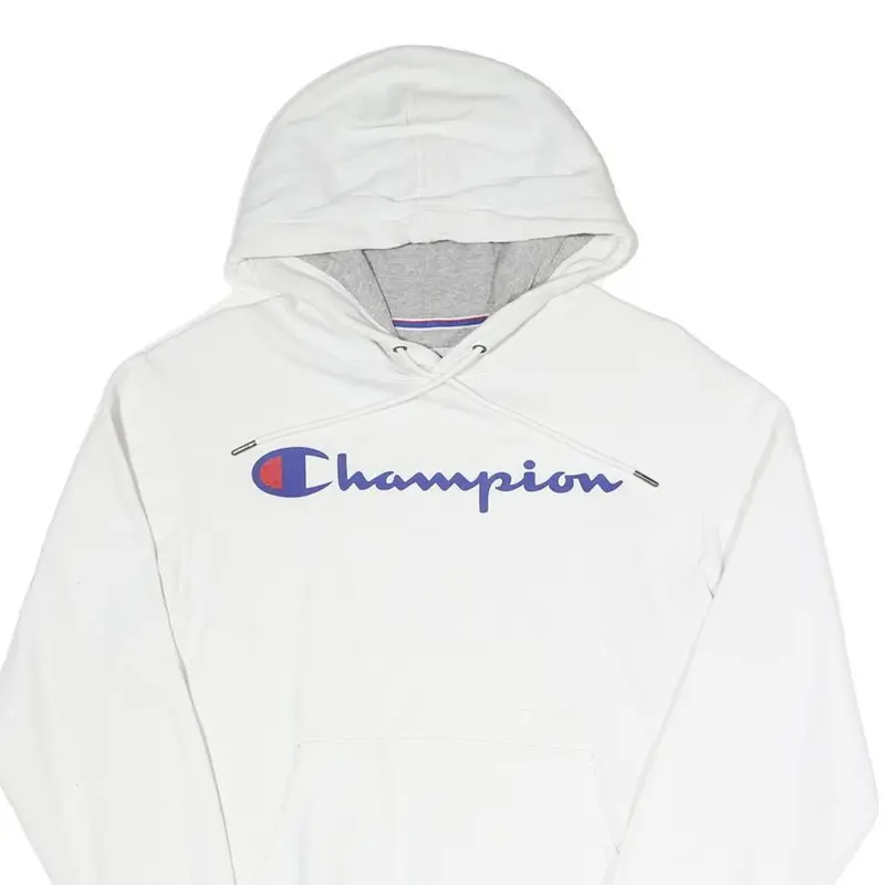 Champion Mens White Cotton Blend Pullover Hoodie S Logo Sweatshirt 2