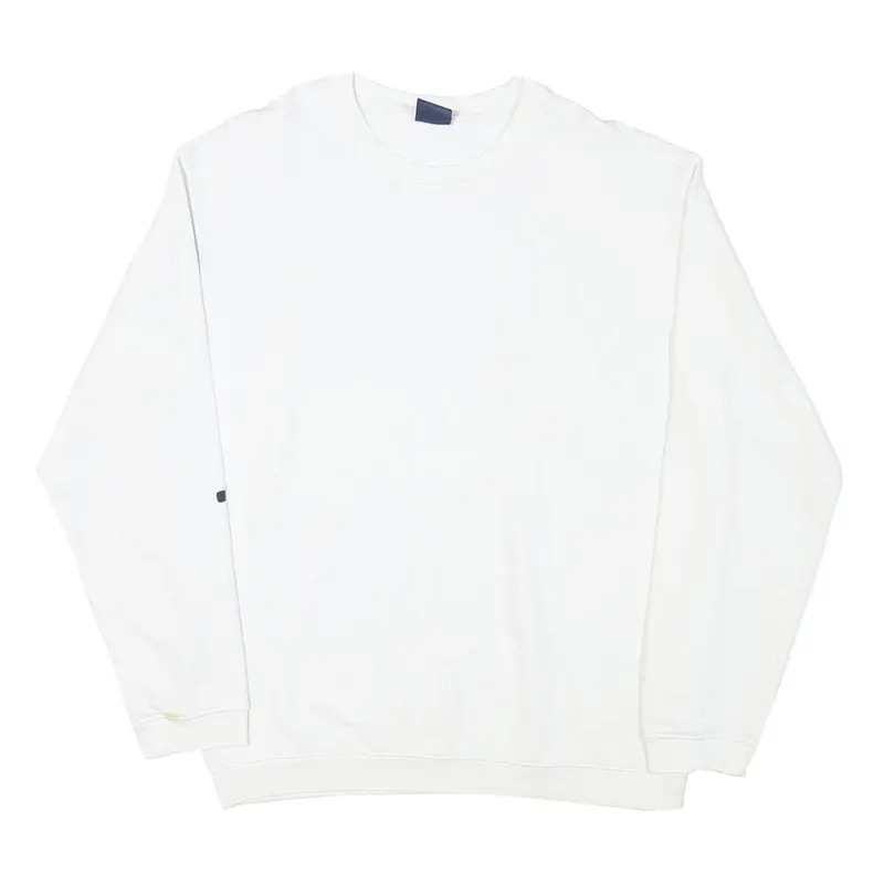 Champion Mens White Crew Neck M Cotton Blend Pullover Sweatshirt Logo Sleeve 1