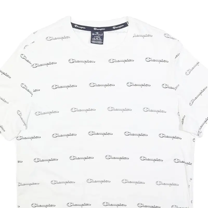 Champion Mens White Crew Neck Short Sleeve Graphic T-Shirt L Cotton Blend 2