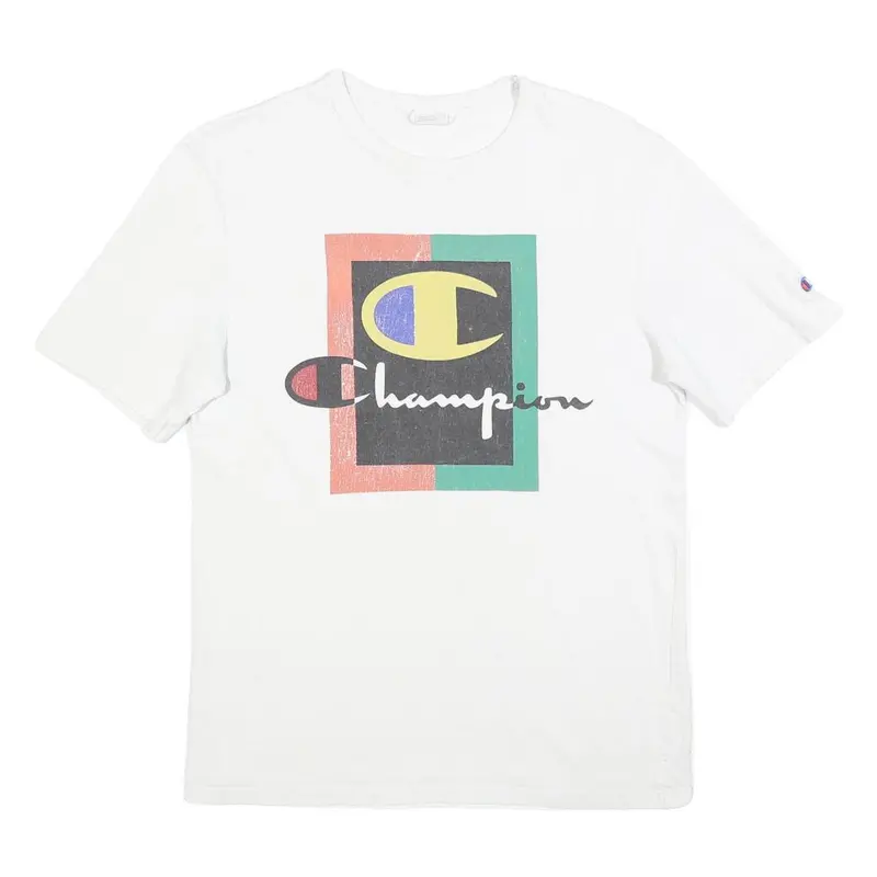 Champion Mens White Graphic T-Shirt M Short Sleeve Crew Neck Cotton Blend 1