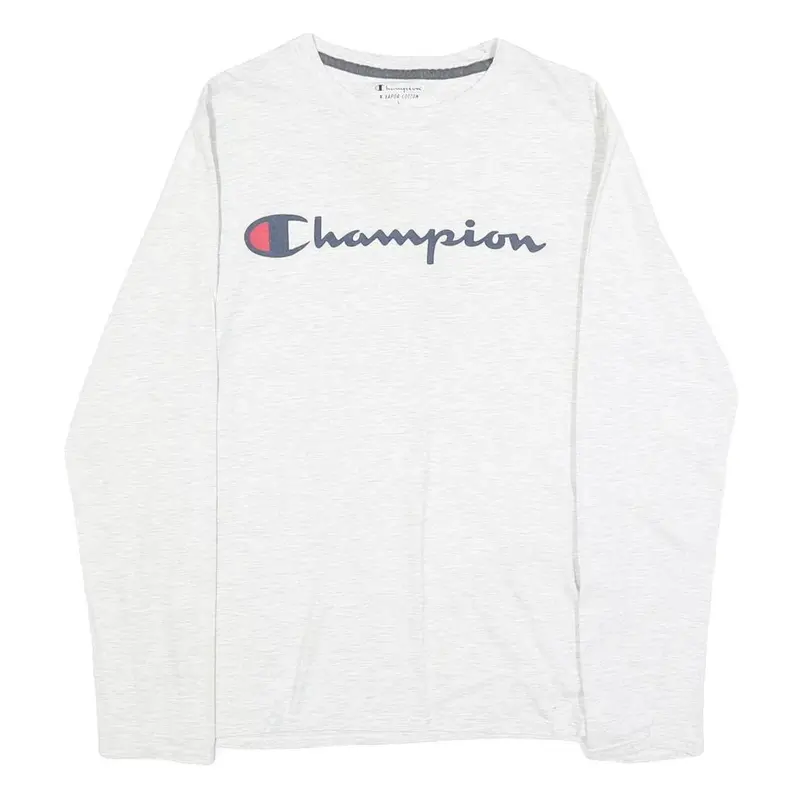 Champion Mens White Graphic T-Shirt S Long Sleeve Crew Neck Cotton Blend 1