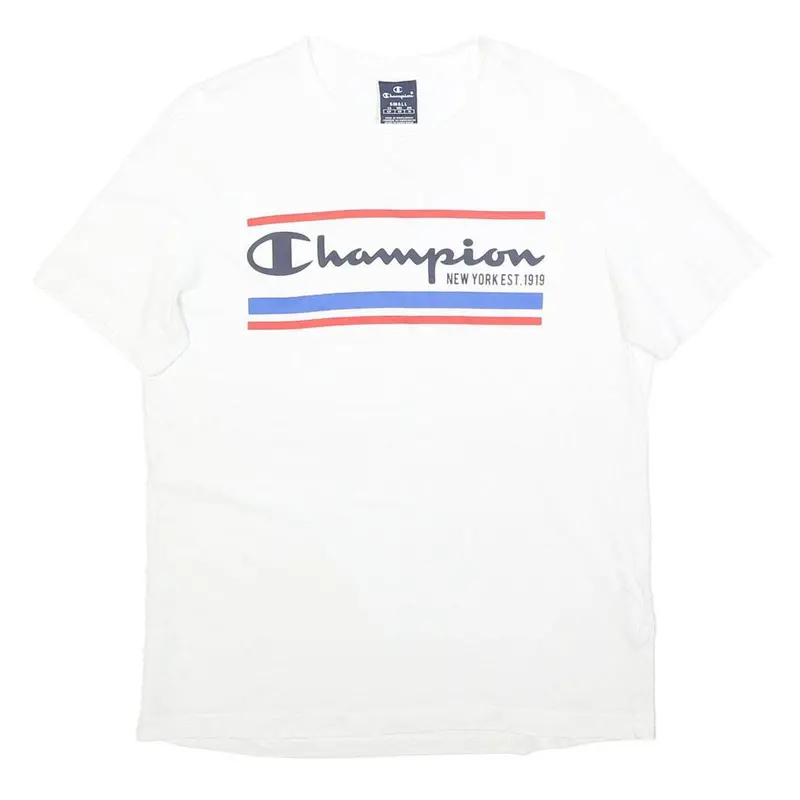 Champion Mens White Graphic T-Shirt S Short Sleeve Crew Neck Cotton Casual 1