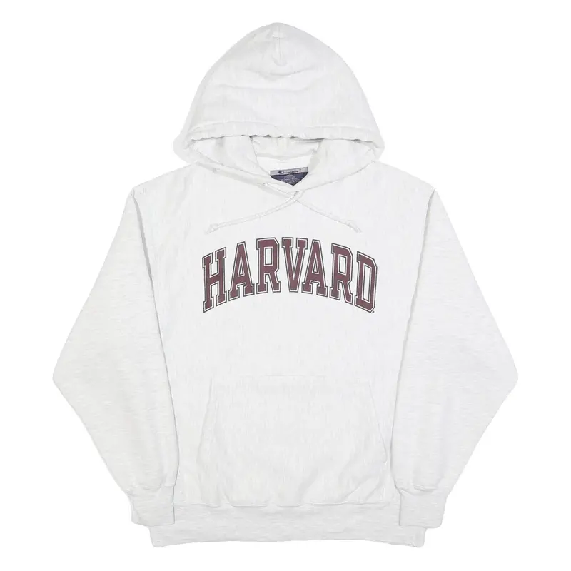 Champion Mens White Harvard Cotton Blend Pullover Hoodie M University Print 1