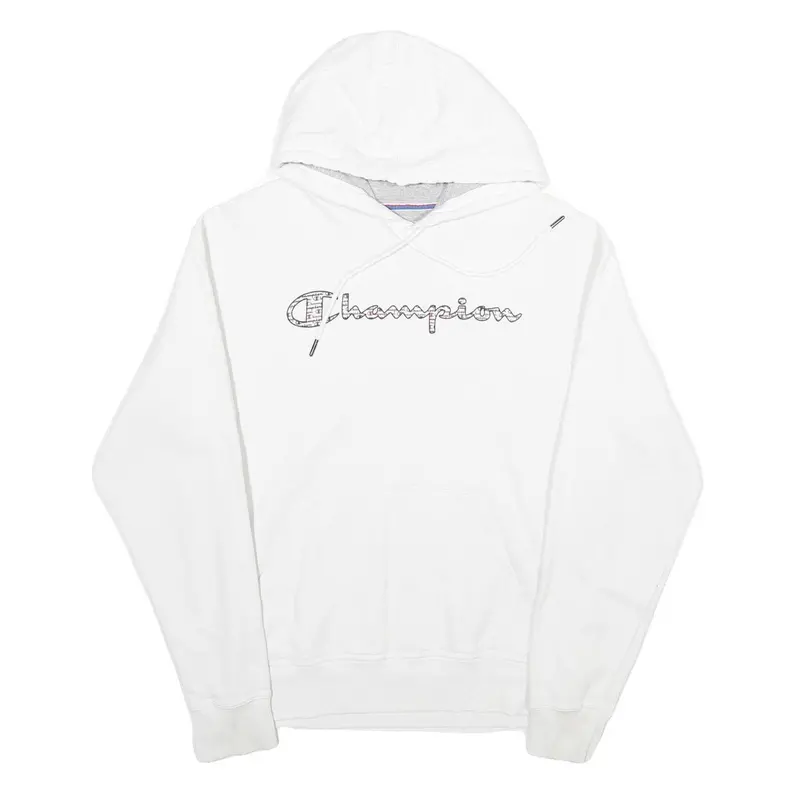 Champion Mens White Hoodie M Classic Pullover Cotton Blend Drawstring Hood 1