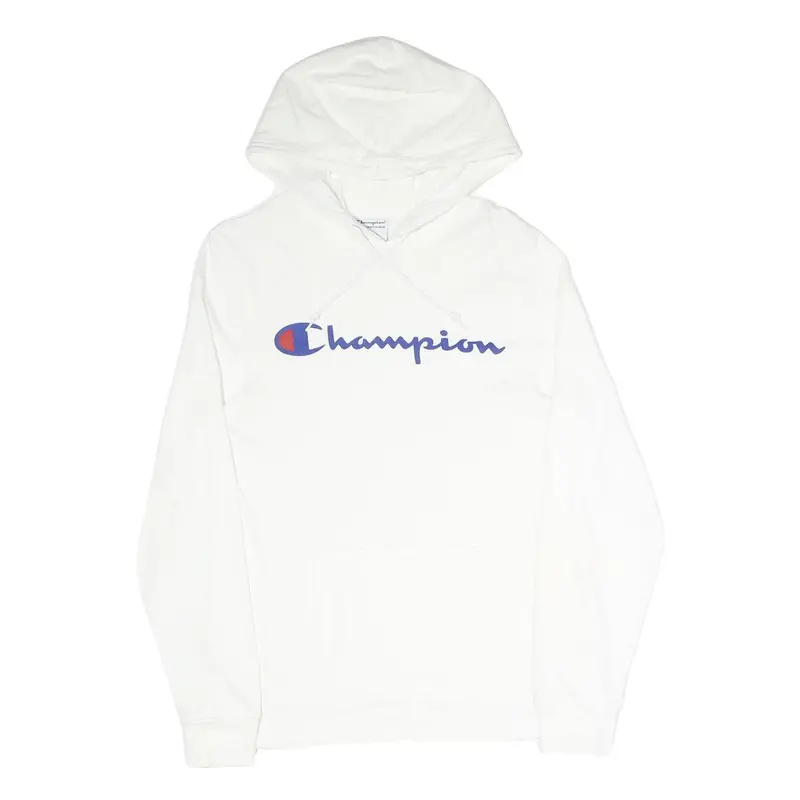 Champion Mens White Hoodie S Cotton Blend Pullover Logo Sweatshirt 1