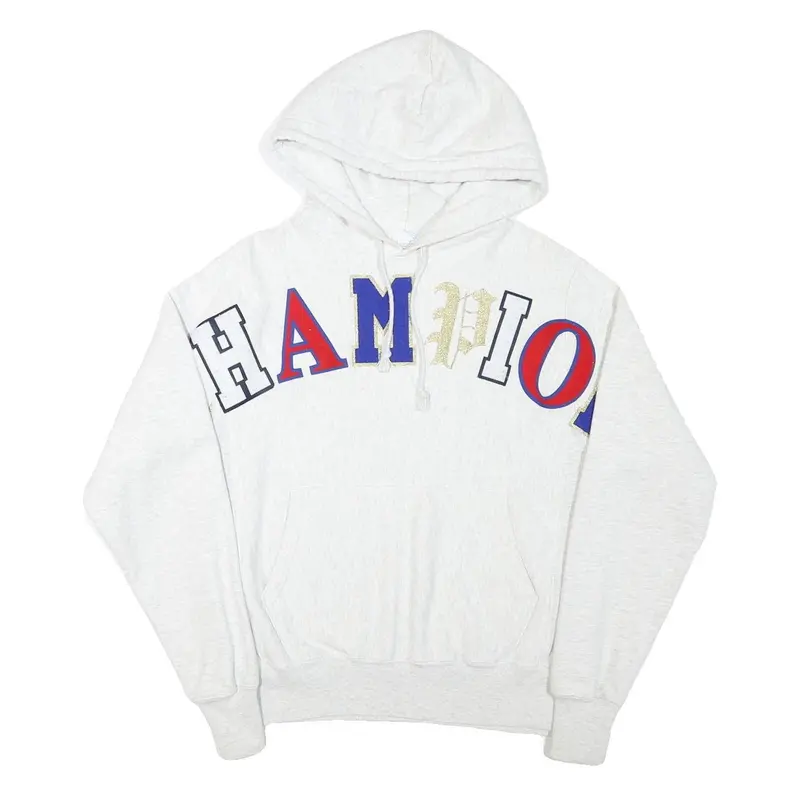 Champion Mens White Multicolour Logo Hoodie S Cotton Blend Pullover Casual 1