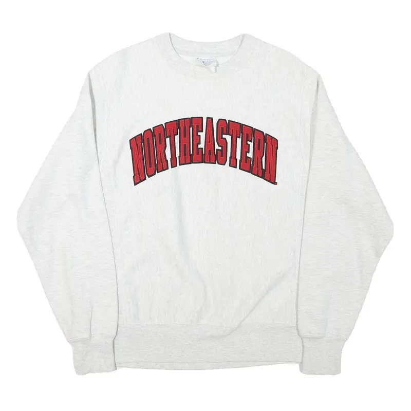 Champion Mens White Northeastern Crew Neck S Cotton Blend Sweatshirt Pullover 1