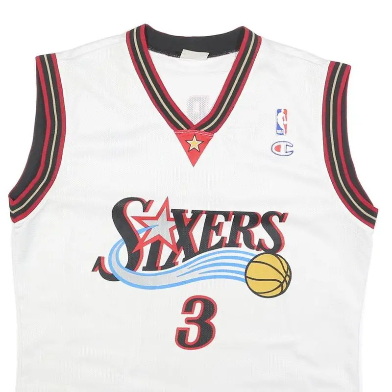 Champion Mens White & Red Sixers Iverson Basketball Jersey L Sleeveless V-Neck 2