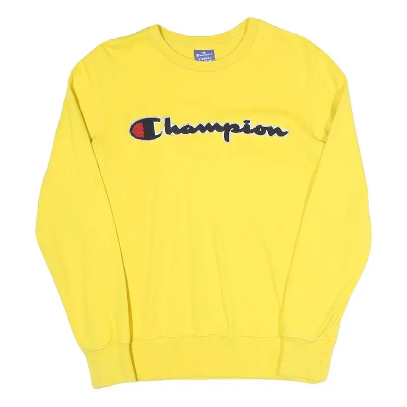 Champion Mens Yellow Cotton Blend Crew Neck Xs Logo Sweatshirt Pullover 1