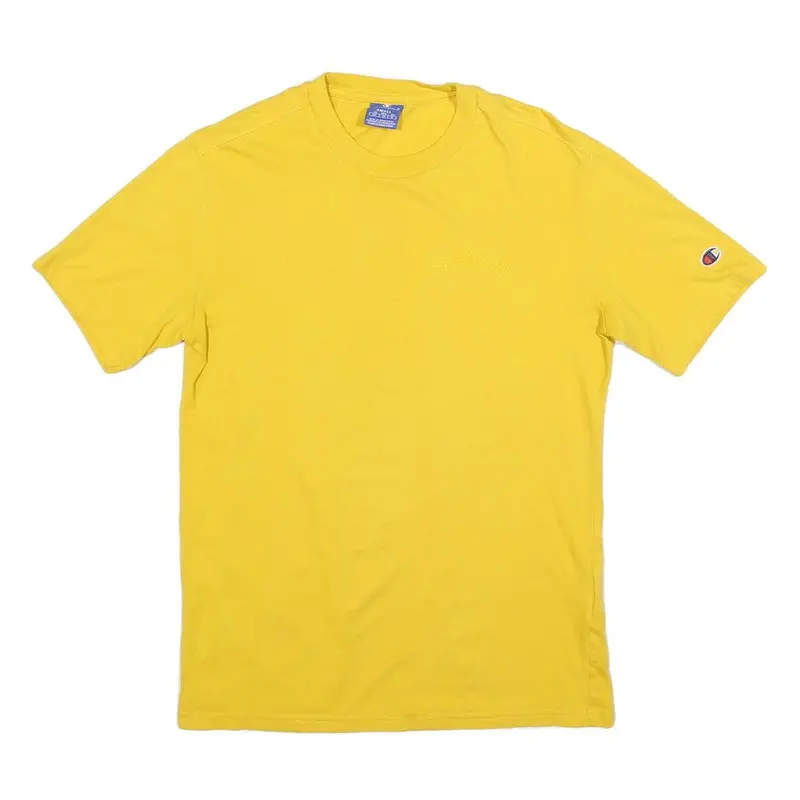 Champion Mens Yellow Cotton Blend Graphic T-Shirt S Short Sleeve Crew Neck Logo 1