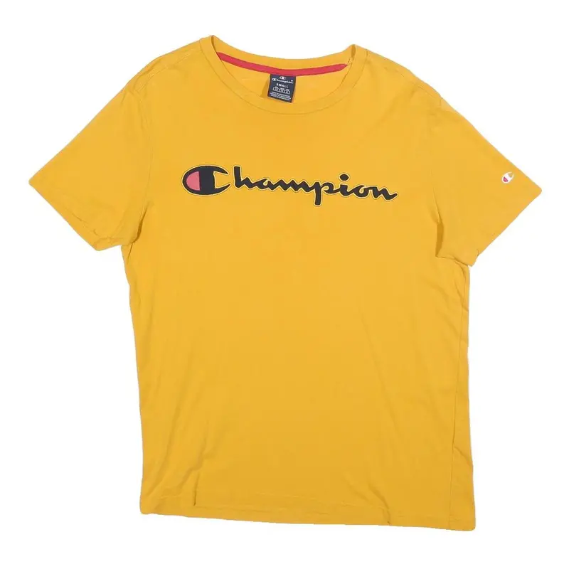 Champion Mens Yellow Graphic T-Shirt S Short Sleeve Crew Neck Cotton Blend 1