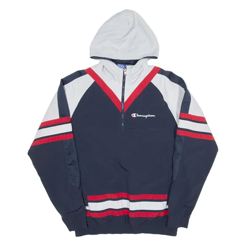 Champion Mesh Lined Mens Anorak Jacket Blue Hooded S 1