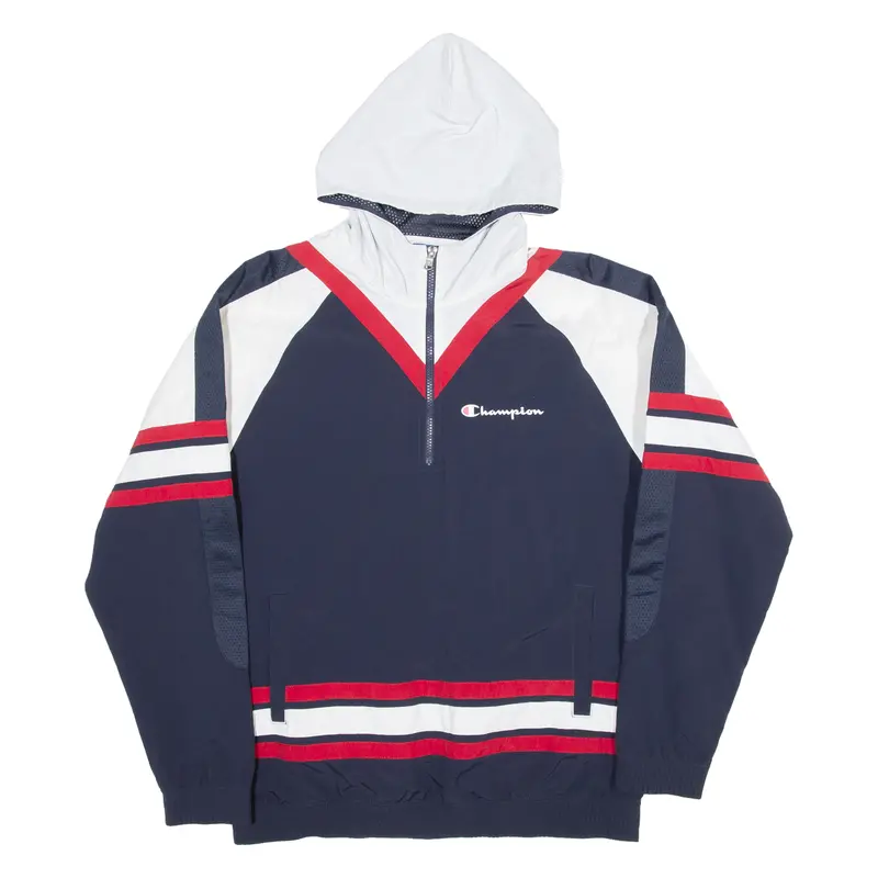 Champion Mesh Lined Womens Anorak Jacket Blue Hooded M 1