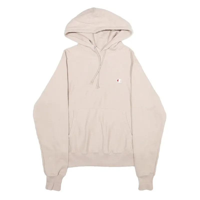 Champion Reverse Weave Mens Beige Hoodie S Cotton Blend Pullover Casual 1