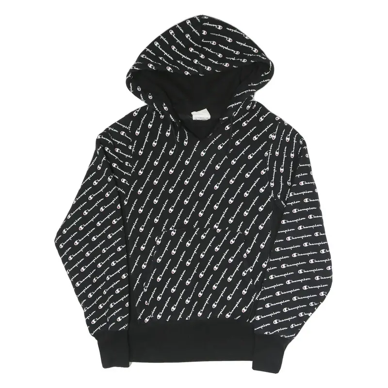 Champion Reverse Weave Mens Black All Over Print Pullover Hoodie S 1
