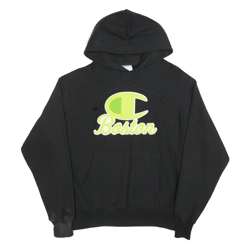 Champion Reverse Weave Mens Black Boston Pullover Hoodie L Cotton Blend 1