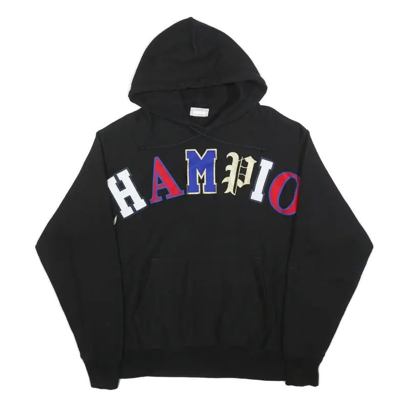 Champion Reverse Weave Mens Black Hoodie L Cotton Pullover Hooded Sweatshirt 1