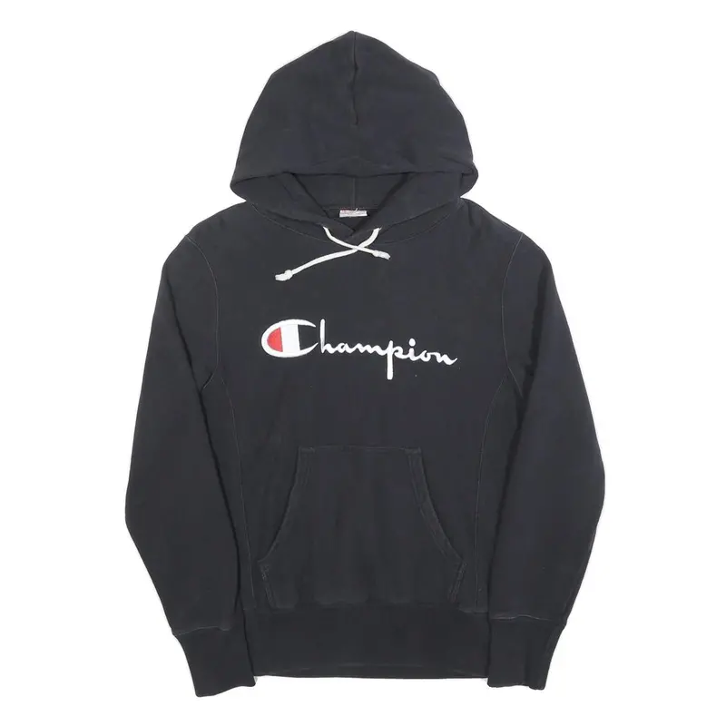 Champion Reverse Weave Mens Black Pullover Hoodie M Black Logo Casual Streetwear 1